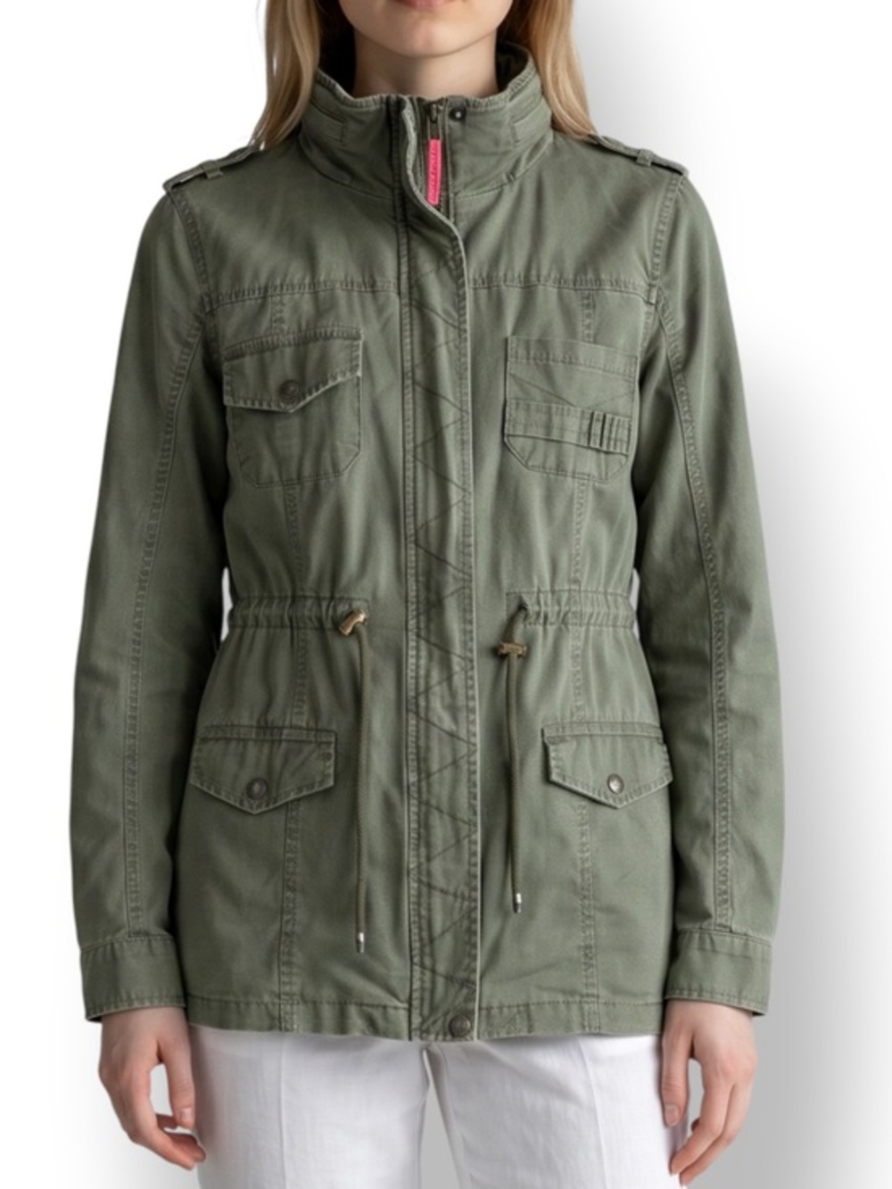 4/$20 New Look Green Military Utility Jacket Hooded Anorak Cargo Jacket Small